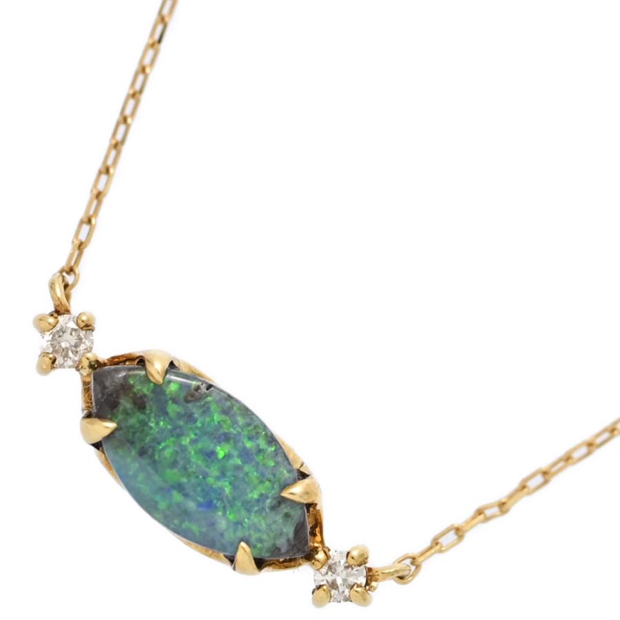 0.02ct マーキース ブラックオパール ダイヤモンド ネックレス 