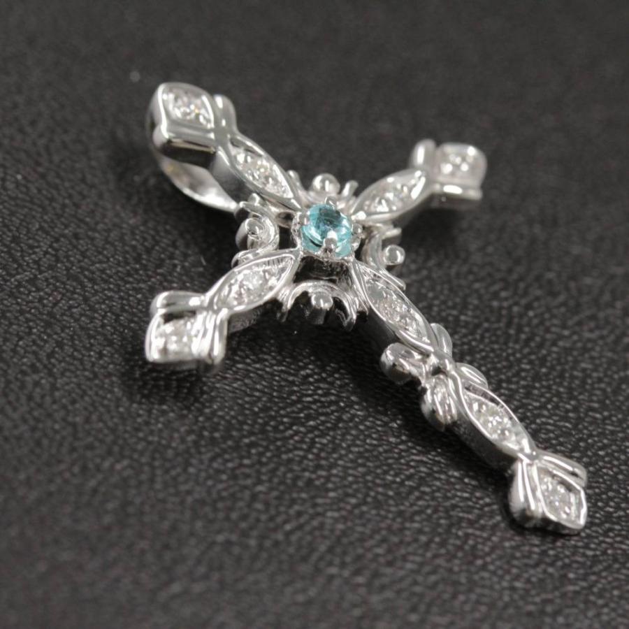 K18WG パライバトルマリンダイヤモンドクロスペンダントトップ