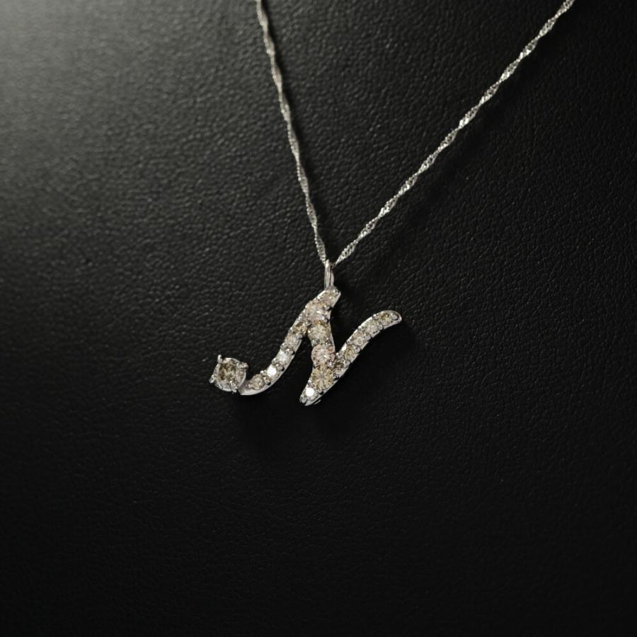 0.5ct/イニシャル 17P・N ダイヤモンドネックレス・ペンダント/Pt900