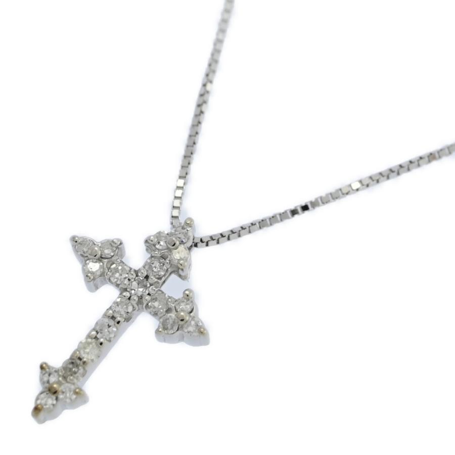 0.14ct/クロスモチーフ・ダイヤモンド ネックレス・ペンダント/K14WG