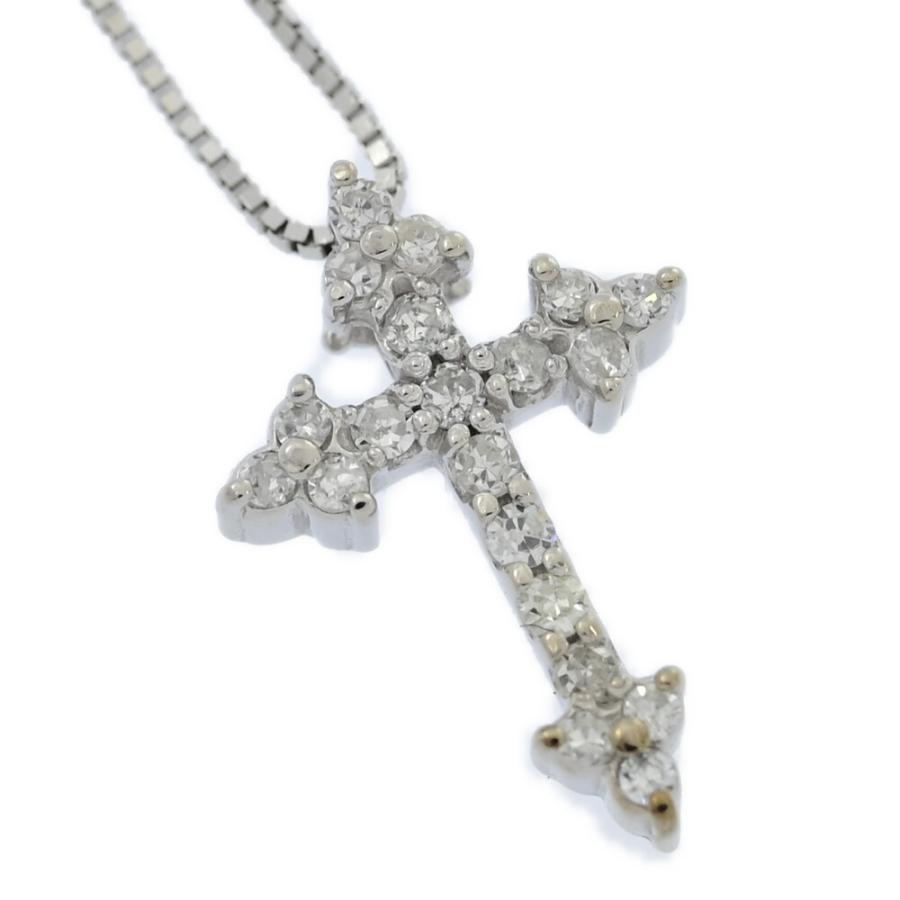 0.14ct/クロスモチーフ・ダイヤモンド ネックレス・ペンダント/K14WG 