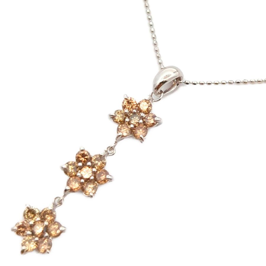 美品 1.5ct 21粒 ブラウンダイヤモンド フラワーモチーフ ネックレス 