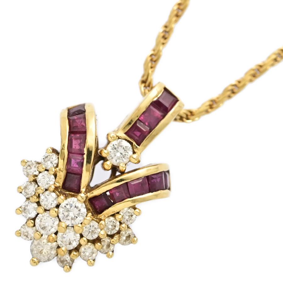 851ルビー0.60ct ルース RU0.63ct 0.4ct V字モチーフ ルビー ダイヤモンド ネックレス
