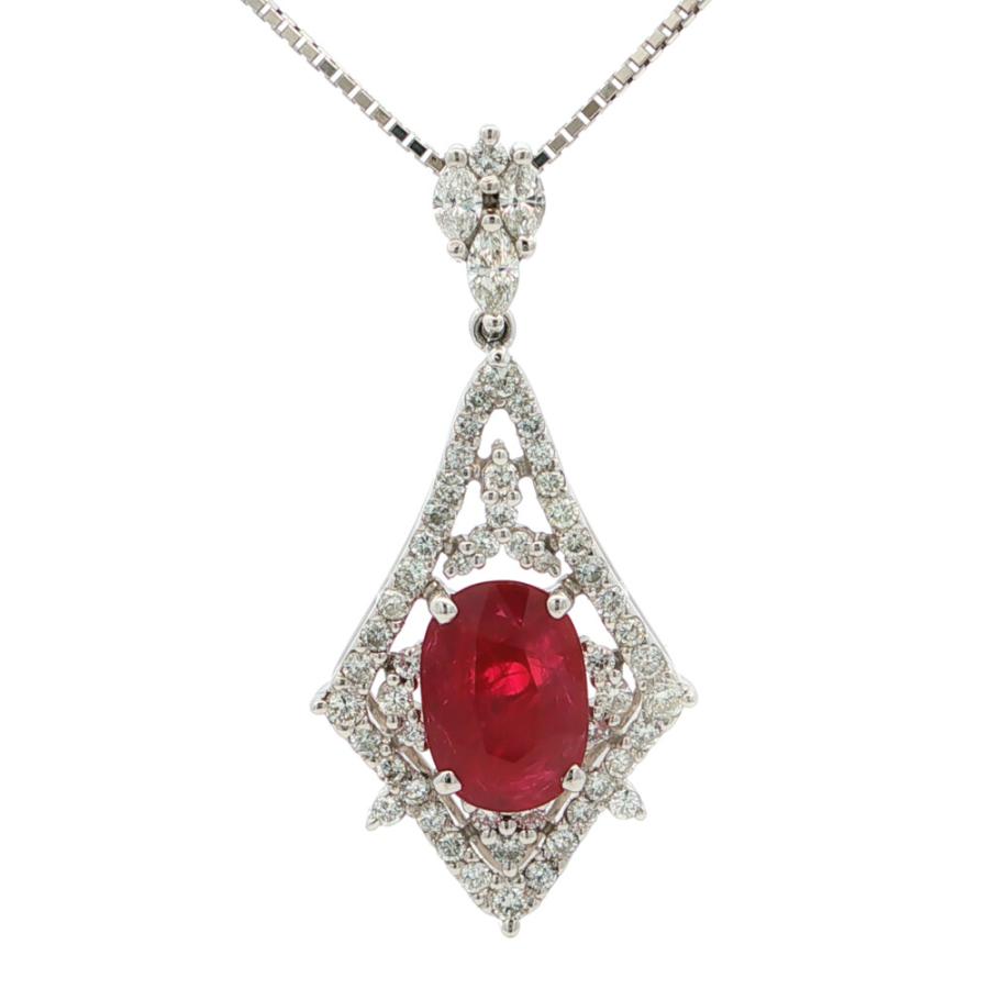 3.141ct 1.13ct ルビー ダイヤモンド ネックレス ペンダント Pt900 