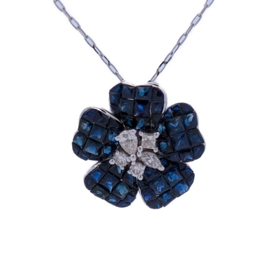 1.30ct 0.12ct フラワーモチーフ サファイアネックレス ペンダント
