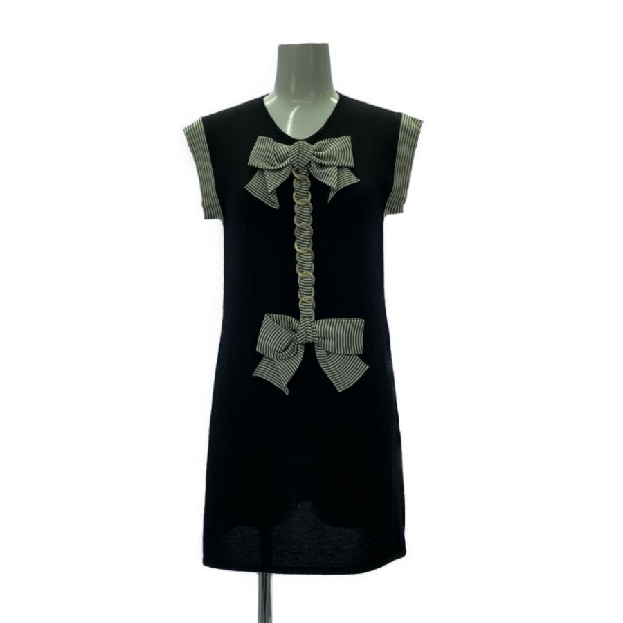 CHANEL シャネル リボンニット ミニワンピース/40/ブラック/ホワイト  