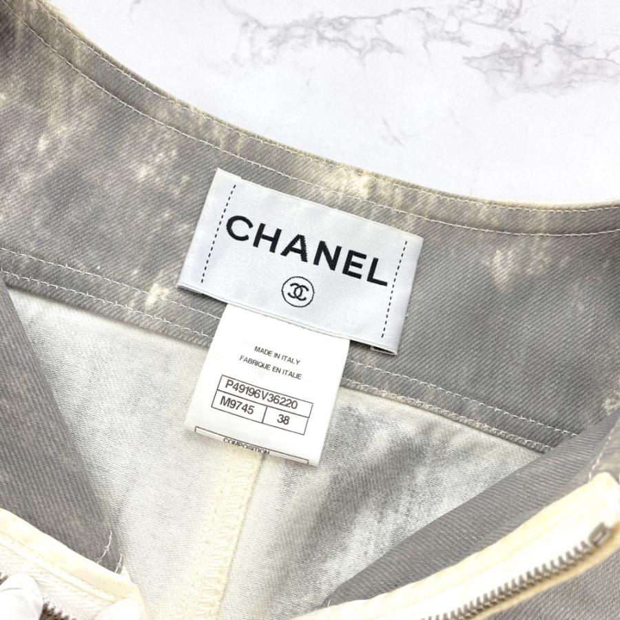 宅送 ジップアップ ココボタン シャネル デニム 翌日配送可 Rf1 B ノースリーブワンピース Pv362 38 グレー Chanel ワンピース チュニック