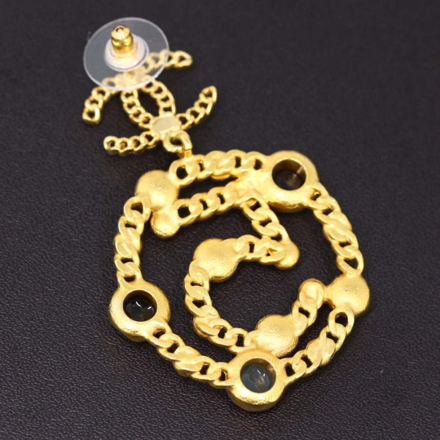 CHANEL ゴールドメッキ パール ピアス CHANEL シャネル ココマーク NO.5 ストーン×パールスウィング