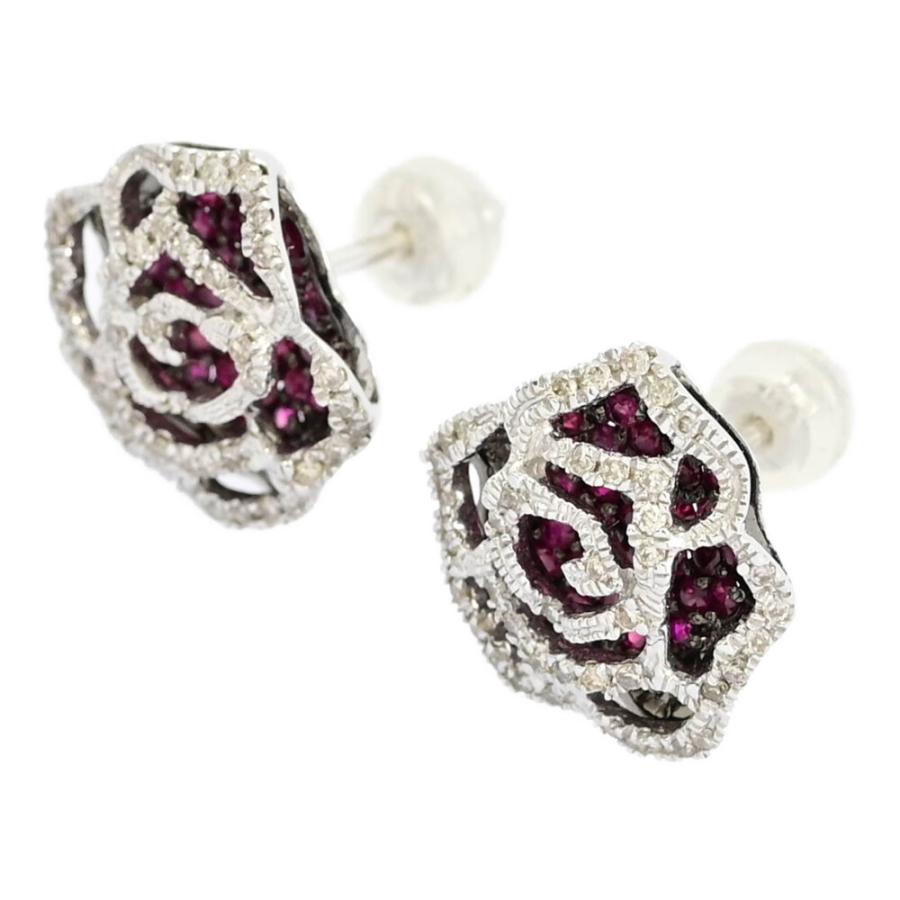 0.30ct/FD:0.70ct/ローズモチーフ/薔薇 ダイヤモンド ルビーピアス 