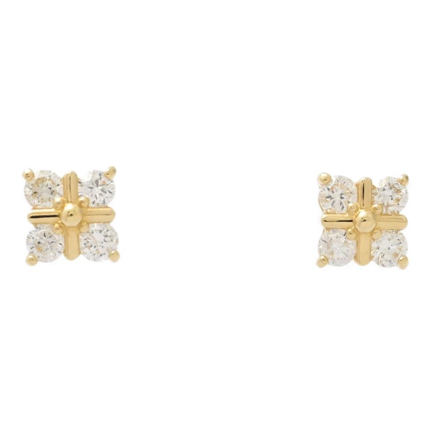 0.14ct FD:0.14ct クロスデザイン ダイヤモンド ピアス K18YG/750-0.8g 