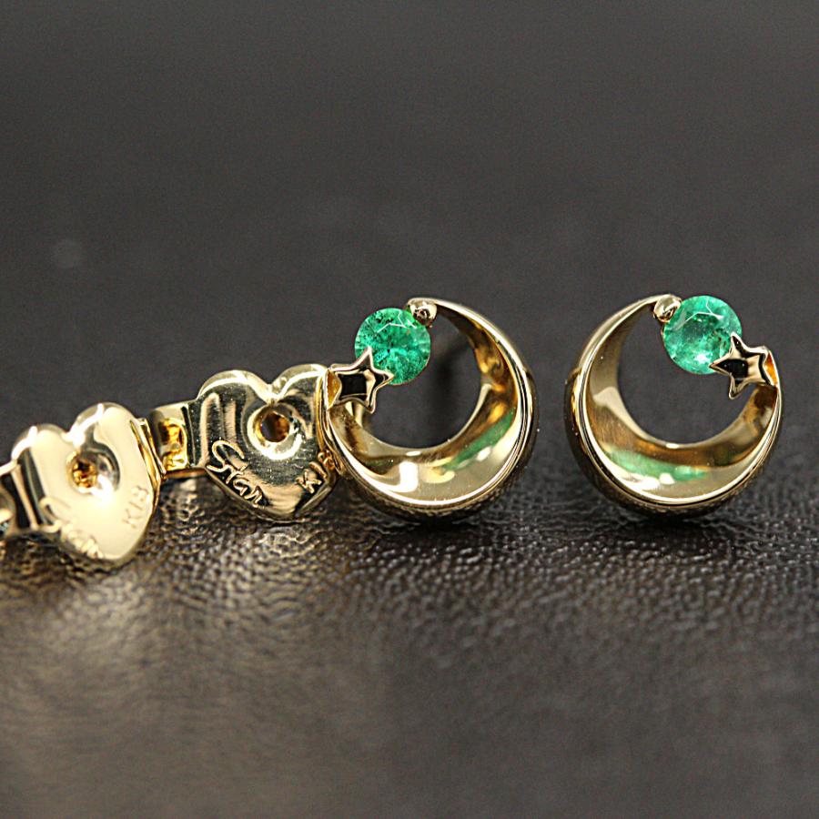 スタージュエリー EME MOON ムーンモチーフ・エメラルドピアス/K18YG