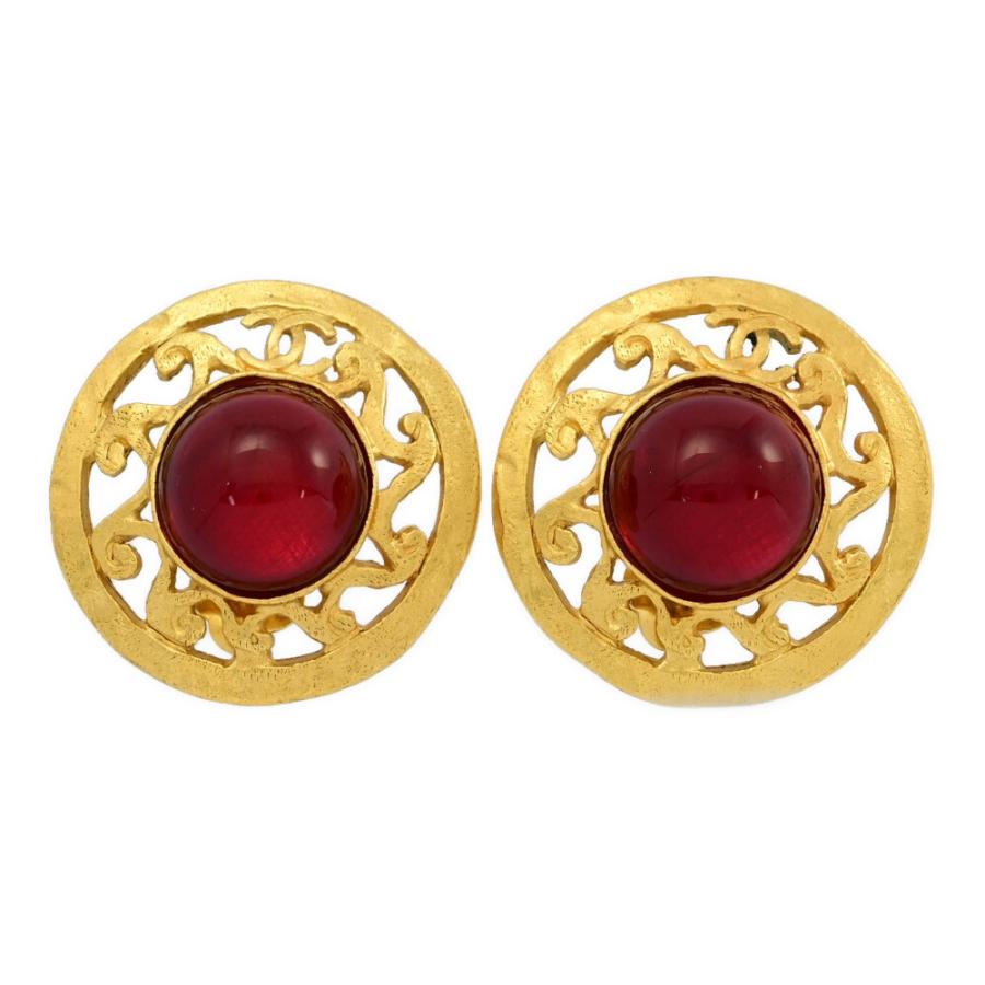 CHANEL シャネル 赤石 2P カラーストーン ヴィンテージ ラウンド  