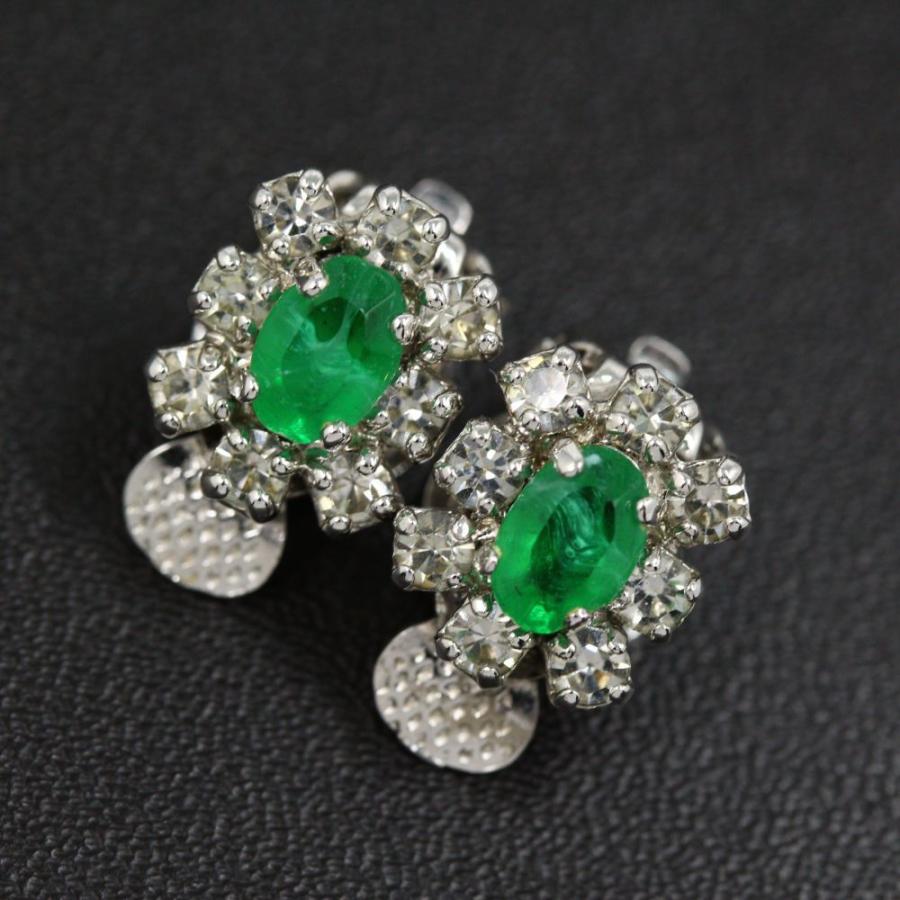 クリスチャンディオール エメラルドモチーフビジューイヤリング-3.0g