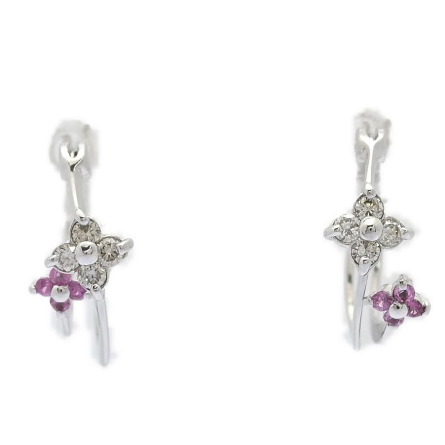 フラワーモチーフ 4P ダイヤモンド・アメシスト フープ ピアス/K18WG