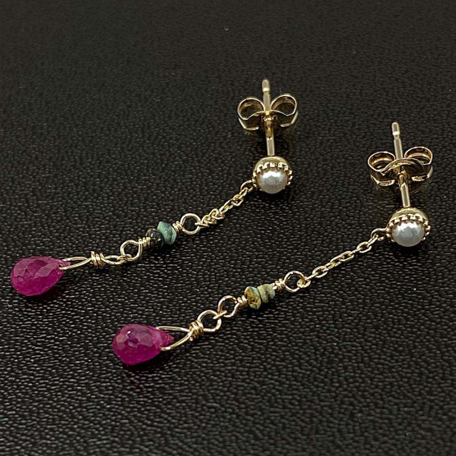 agete（アガット） ターコイズ・ルビー・パールピアス/K10YG/416-0.5g 