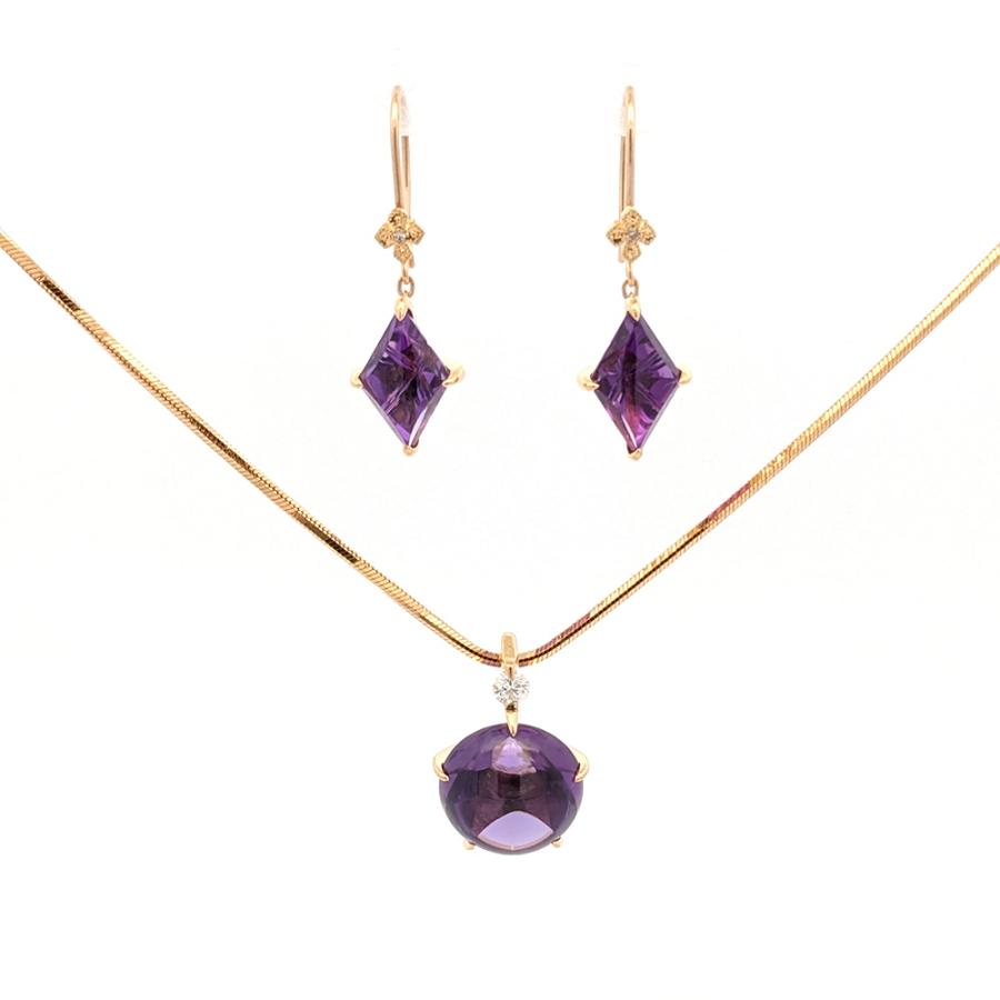 アメシスト（アメジスト）ネックレス・ピアスセット・ダイヤモンド  