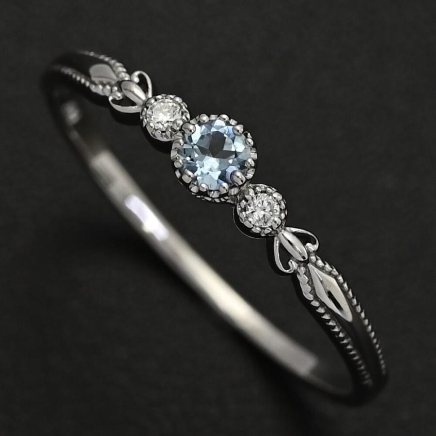 3月 誕生石 1P・アクアマリン（アクワマリン）・ダイヤモンドリング  