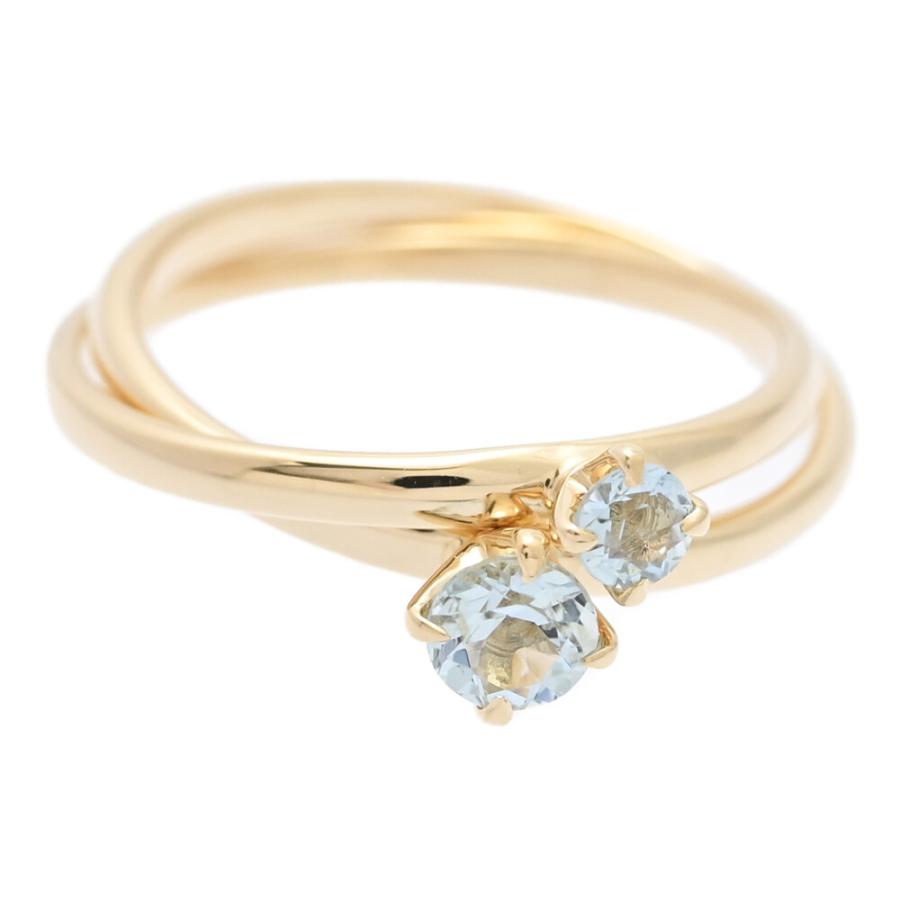 4℃(ヨンドシー) ゴールドリング アクアマリン 18K 美品 4℃ ヨンドシー 2連 アクアマリン アクワマリン リング 指輪 K18YG