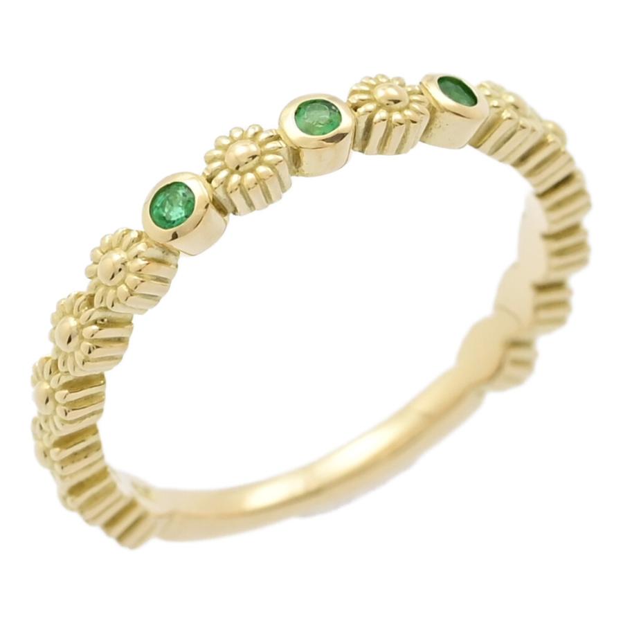 4℃ ヨンドシー ミル打ち 3P エメラルド リング 指輪/K18YG/750-2.0g/8  