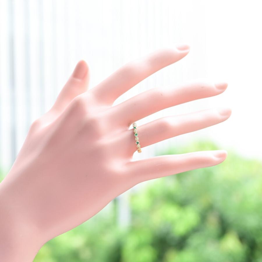 4℃ ヨンドシー ミル打ち 3P エメラルド リング 指輪/K18YG/750-2.0g/8  