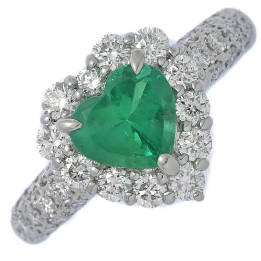 美品 1点モノ EM0.89ct D0.85ct ハートモチーフ 取り巻き エメラルド 