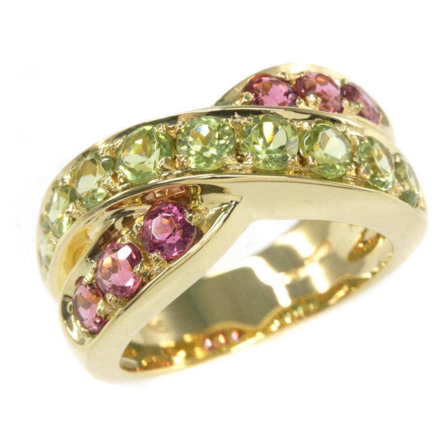 スタージュエリー ペリドット・ピンクトルマリンリング指輪/K18YG/750