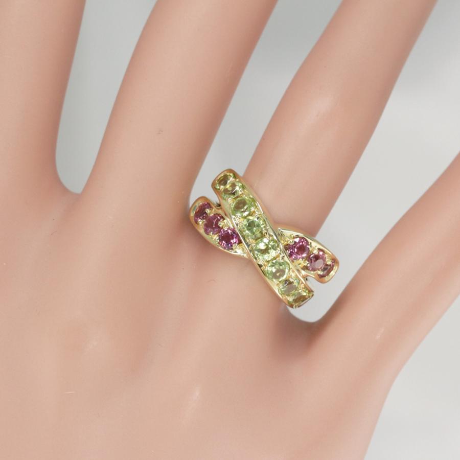 スタージュエリー ペリドット・ピンクトルマリンリング指輪/K18YG/750