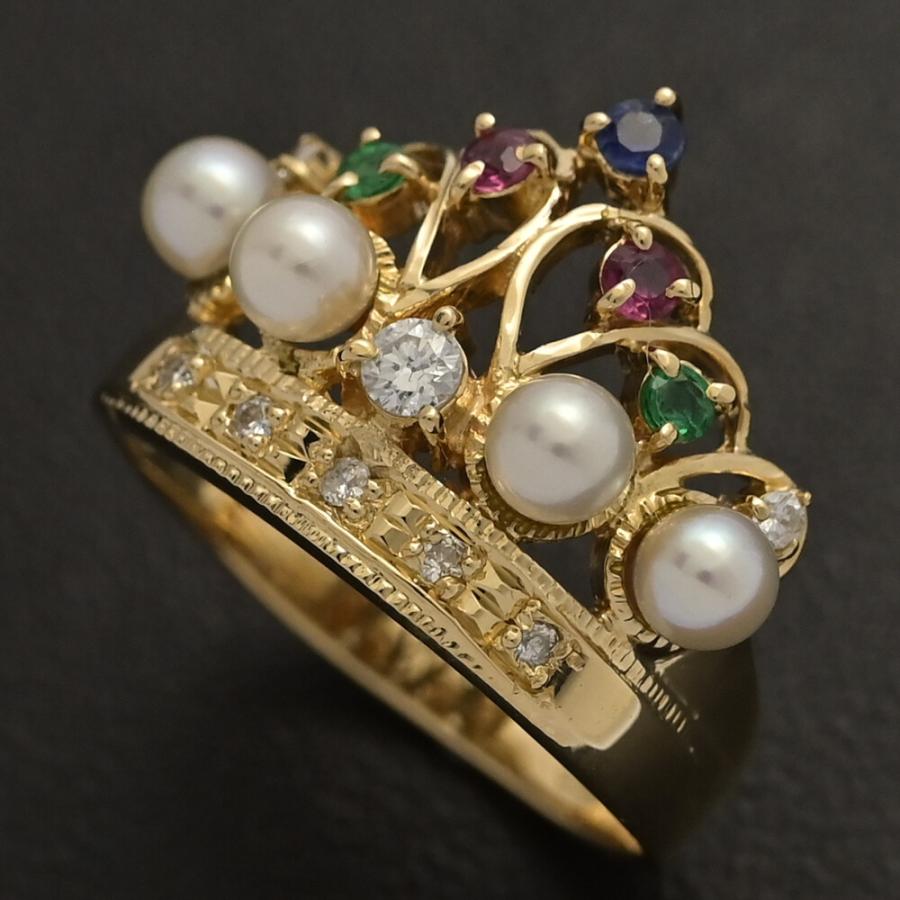 クラウン ティアラモチーフ マルチストーン ダイヤモンド リング・指輪