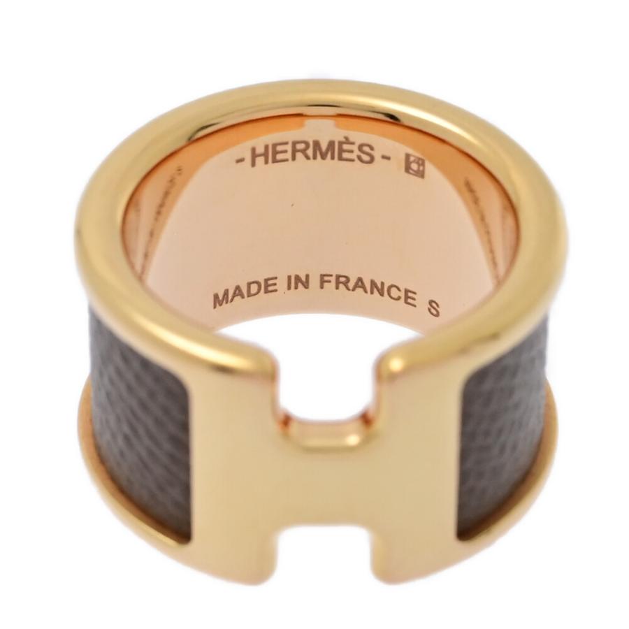 HERMES エルメス オランプ・Hロゴ レザー ゴールド リング・指輪 HERMES エルメス オランプ・Hロゴ レザー ゴールド リング・指輪