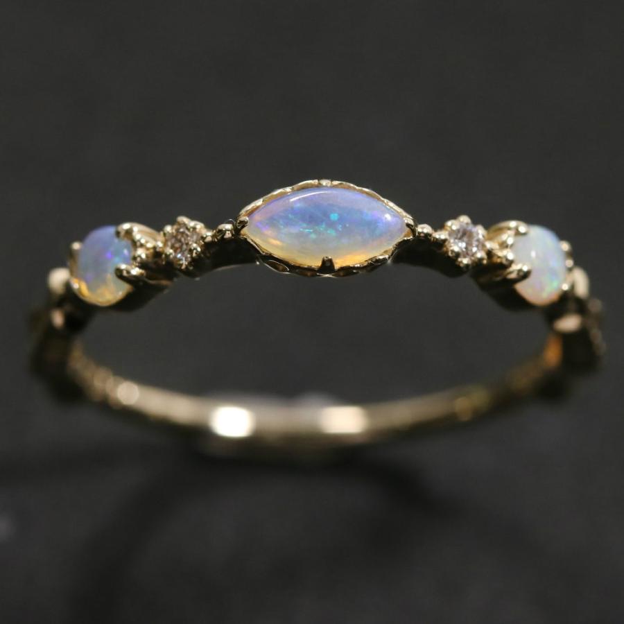 agete アガット 3P・ライトオパール・ダイヤモンドリング・指輪
