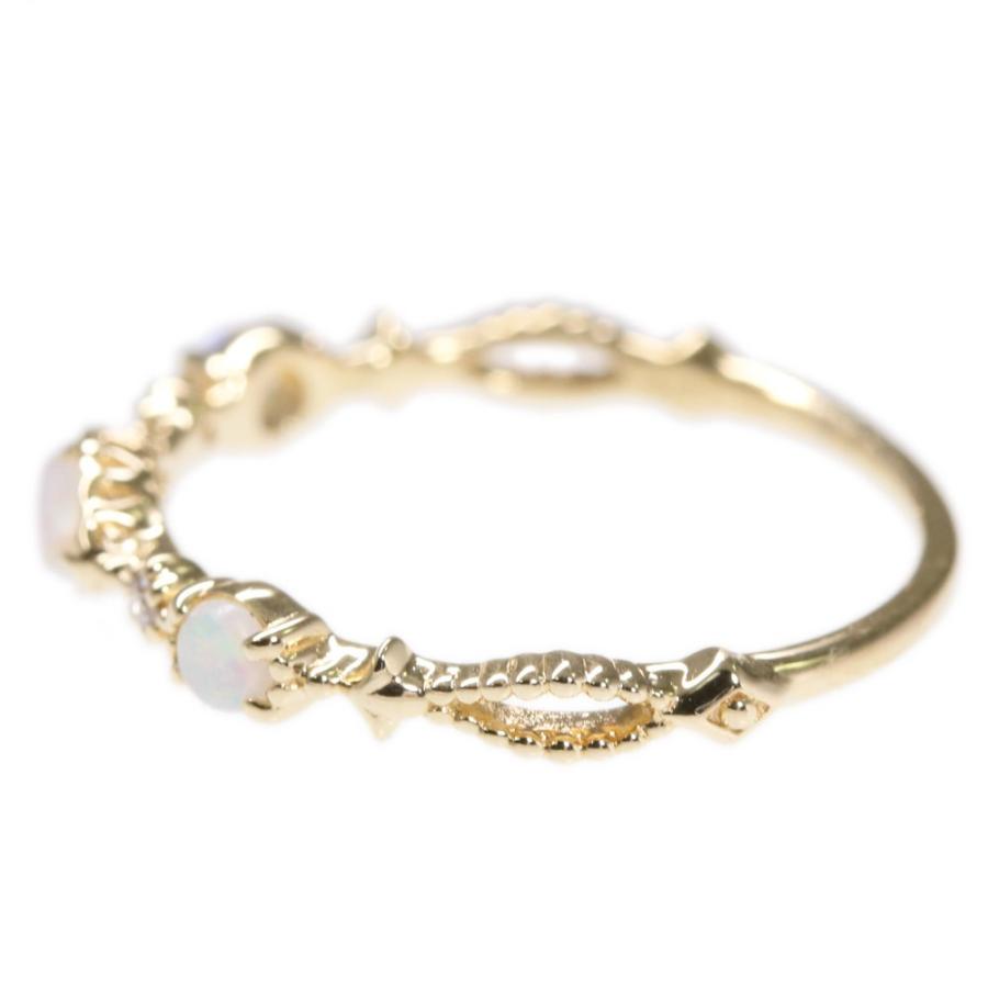 agete アガット 3P・ライトオパール・ダイヤモンドリング・指輪/K14YG