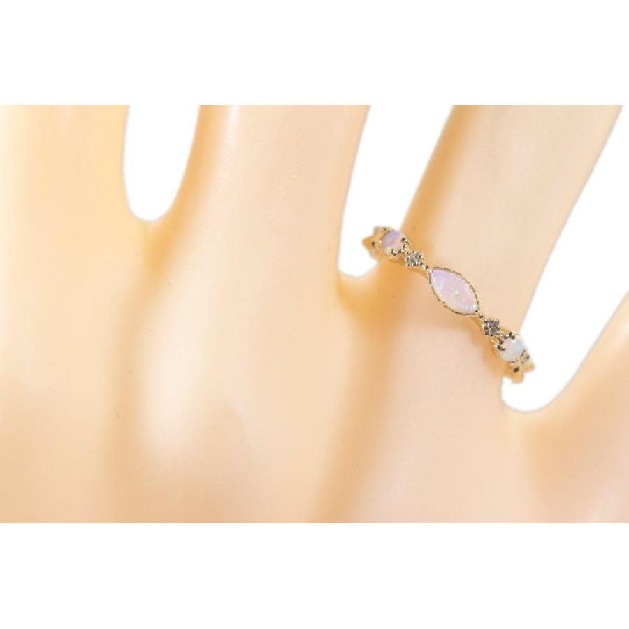 agete アガット 3P・ライトオパール・ダイヤモンドリング・指輪/K14YG