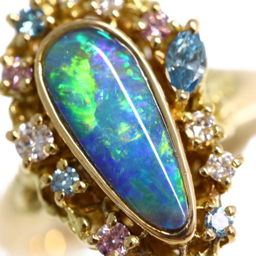 タサキ ブラックオパール シェル ダイヤモンド リング K18 PT900 希少 タサキ ブラックオパール シェル ダイヤモンド リング K18 PT900