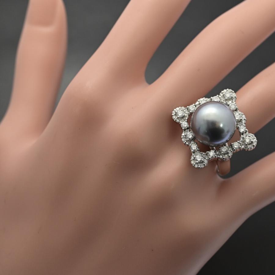 13mm 0.93ct 大粒 黒蝶真珠 タヒチパール ダイヤモンド リング 指輪 