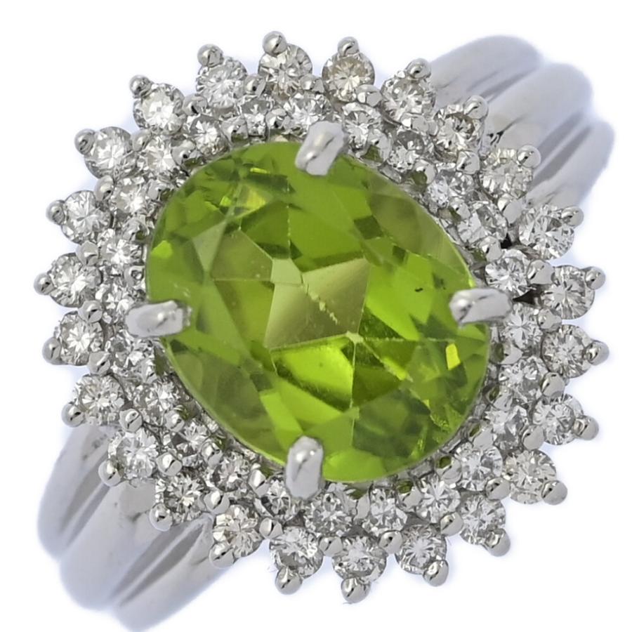 PE3.41ct/FD:0.59ct/ペリドット ダイヤモンド リング 指輪/Pt900-9.2g