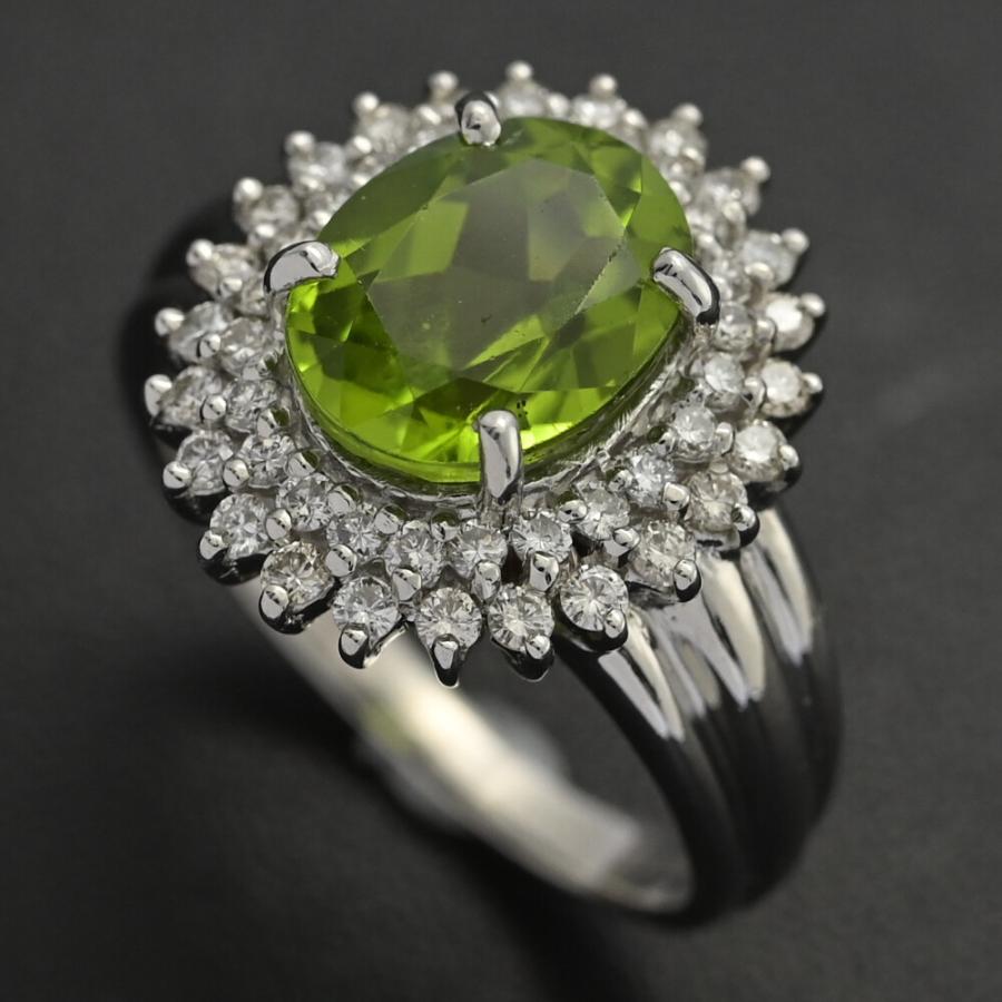 PE3.41ct/FD:0.59ct/ペリドット ダイヤモンド リング 指輪/Pt900-9.2g