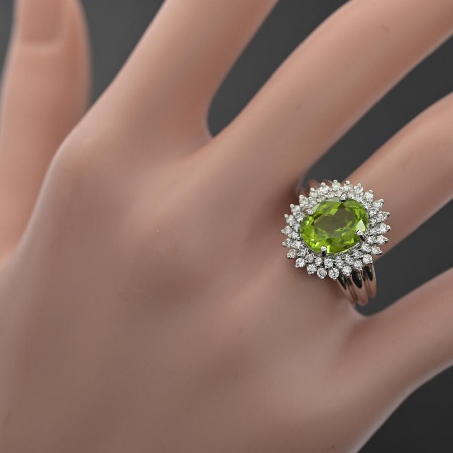 PE3.41ct/FD:0.59ct/ペリドット ダイヤモンド リング 指輪/Pt900-9.2g