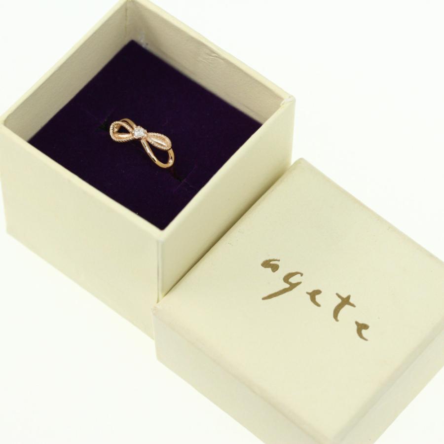 agete（アガット） リボンモチーフ 1Pダイヤモンドリング 指輪/K10PG