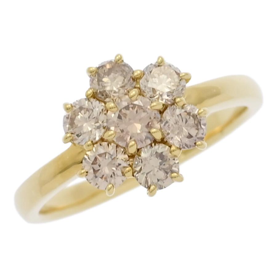1.00ct/フラワーモチーフ 7P・ブラウンダイヤモンドリング・指輪/K18YG