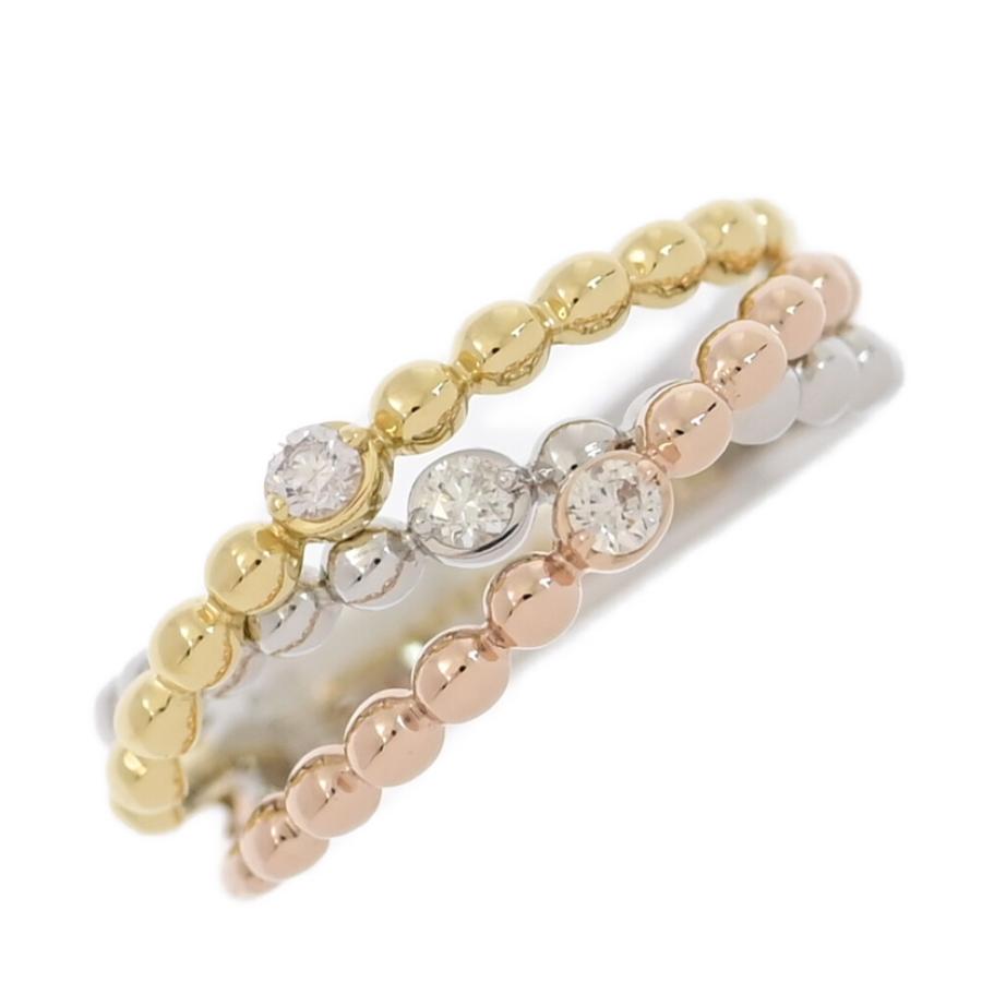 FD:0.1ct/ミル打ち 3P・ダイヤモンドリング・指輪/K18/750×Pt900コンビ 