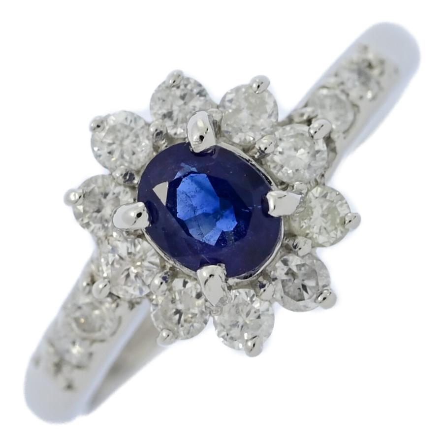 PT900 サファイア ダイアモンドリング/取り巻きダイヤ