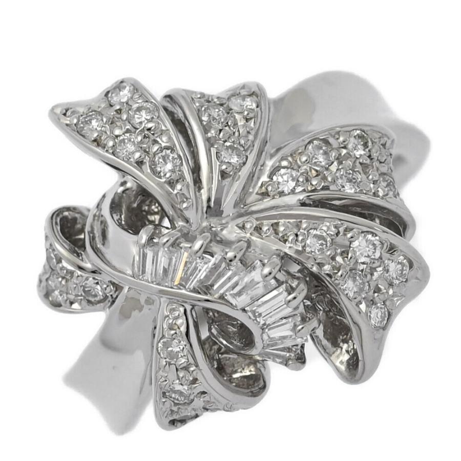 pt900 リボンリング 0.5ct/リボンモチーフ・ダイヤモンド リング・指輪/Pt900-11.4g/14号