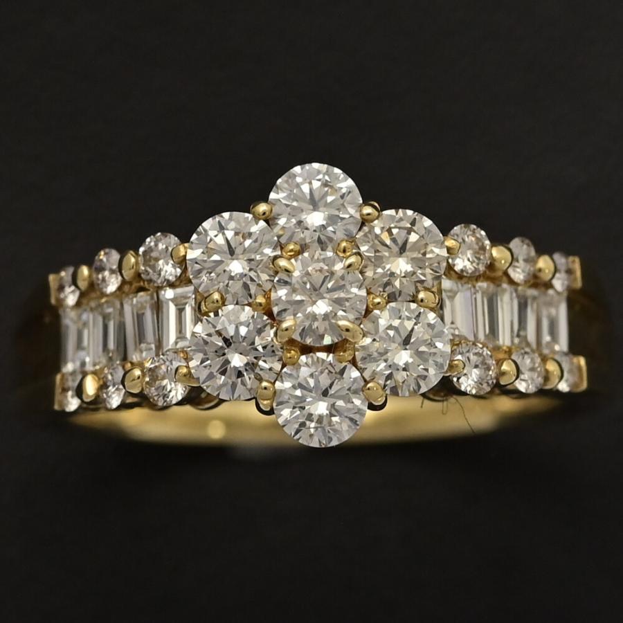 1.00ct/フラワーモチーフ ダイヤモンド リング・指輪/K18YG/750-2.6g