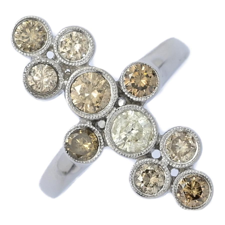 対象】1.5ct ブラウンダイヤ イエローダイヤ リング K18WG 750 7.3g 16 
