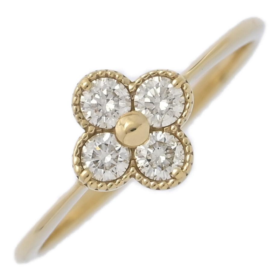 美品 0.23ct フラワーモチーフ 4粒 ダイヤモンド リング 指輪