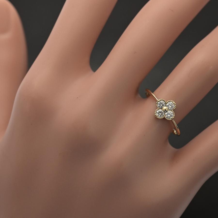 美品 0.23ct フラワーモチーフ 4粒 ダイヤモンド リング 指輪