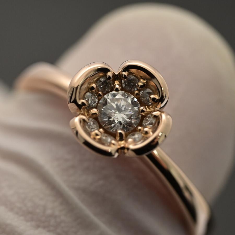 美品 0.2ct 4℃ ヨンドシー 9粒 ダイヤモンド フラワーモチーフ