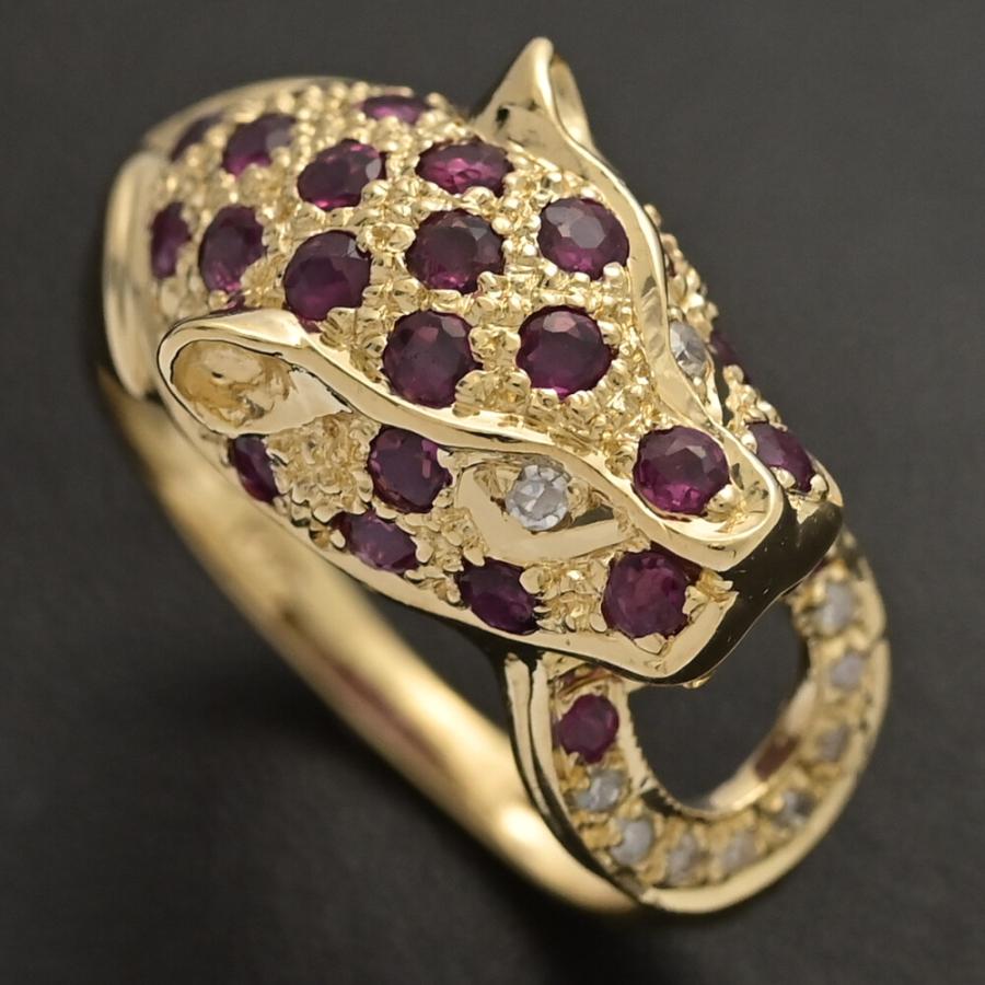 パンサー モチーフ K18 ルビー ダイヤモンド リング 18金 RU1.2ct/FD:0.12ct/パンテール パンサーモチーフ ルビー ダイヤモンド