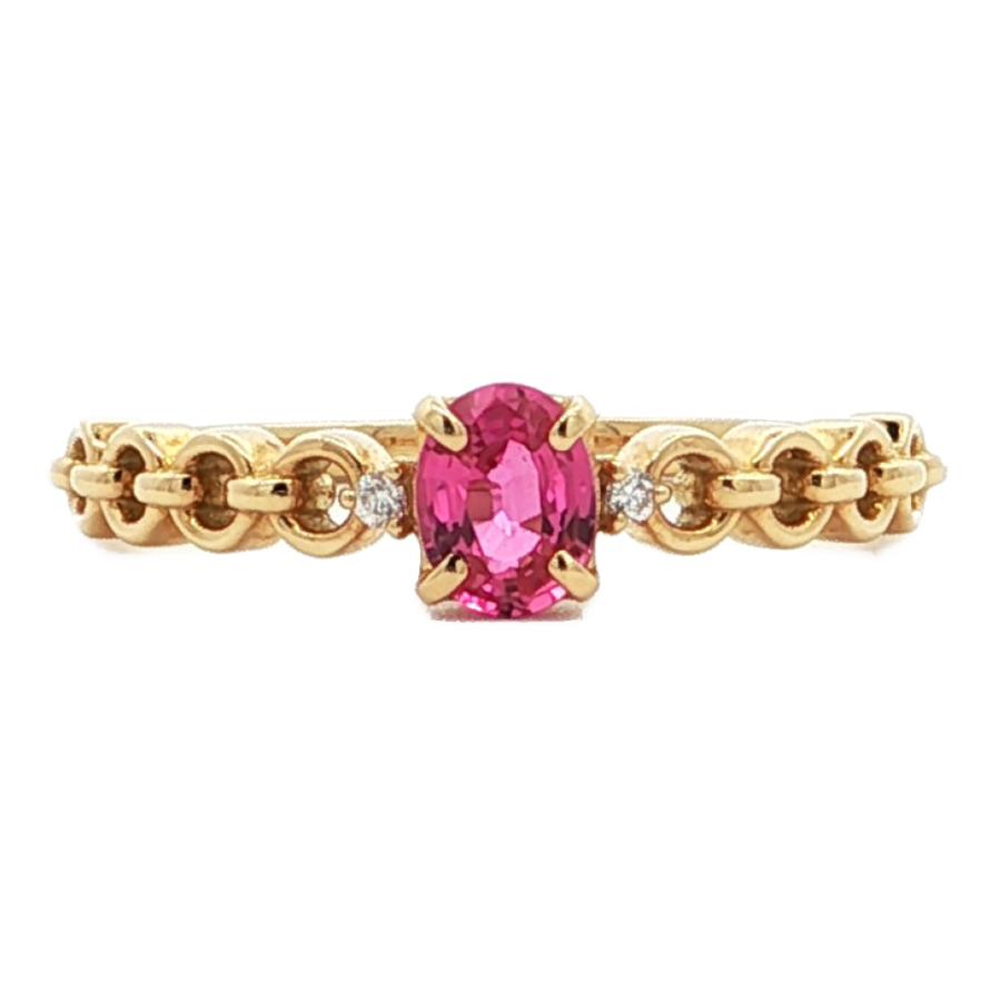 0.413ct 0.01ct 9月 ピンクサファイア ダイヤ リング 指輪 K18YG/750 