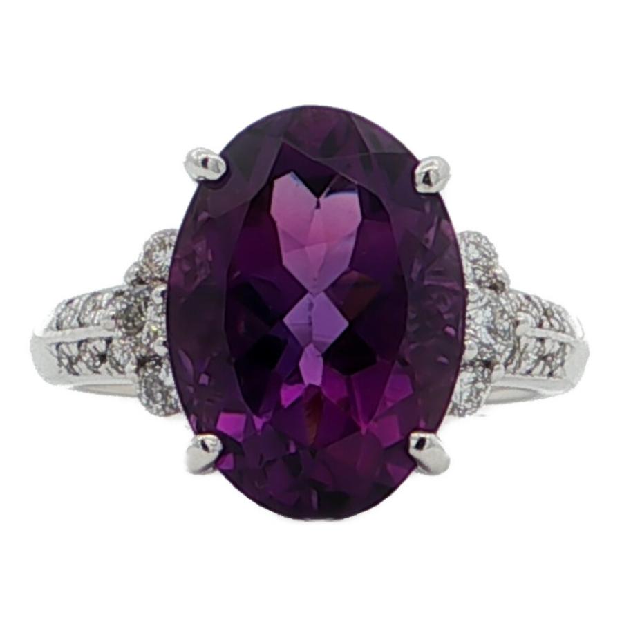 5.85ct 0.37ct アメジスト リング ダイヤモンド 指輪 K18WG/750-5.7g 